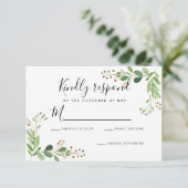 Zomerweide bladeren Waterverf Bruiloft RSVP Kaartje (Staand voorkant)