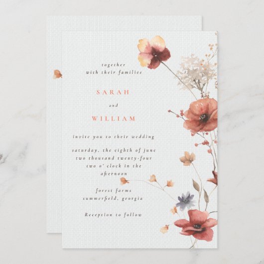 Zomerweide bloemen Huwelijksuitnodiging Kaart (Voorkant / Achterkant)