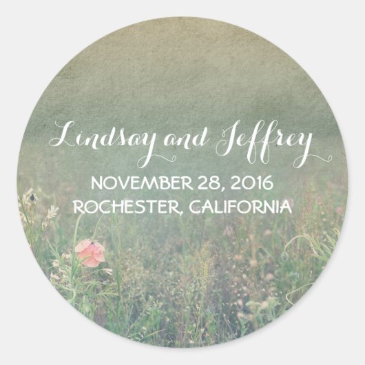 Zomerweide Bloemen romantische vintage bruiloft Ronde Sticker (Voorkant)