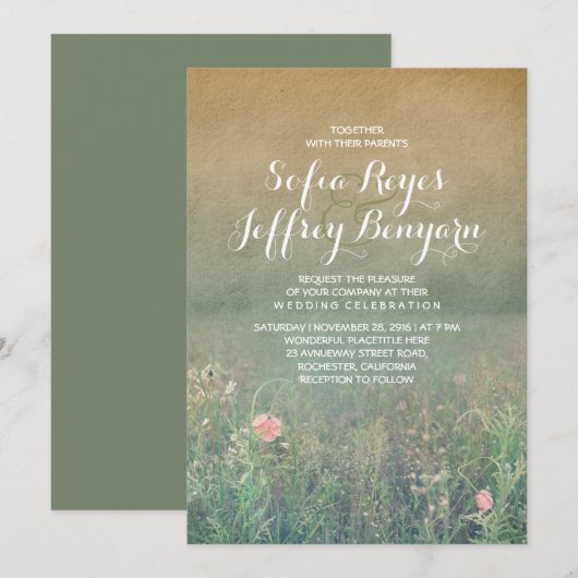 Zomerweide Elegante en dromerige bruiloft Kaart (Voorkant / Achterkant)