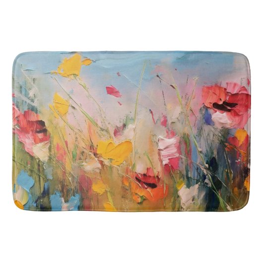 Zomerweide – Expressieve Abstracte Wilde Bloemen Badmat (Voorkant)