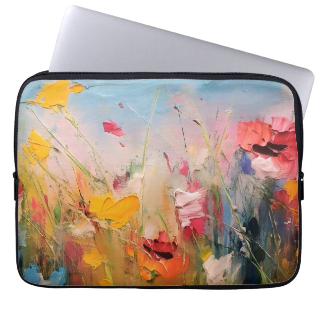 Zomerweide – Expressieve Abstracte Wilde Bloemen Laptop Sleeve (Voorkant)
