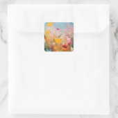 Zomerweide – Expressieve Abstracte Wilde Bloemen Vierkante Sticker (Tas)