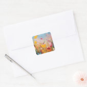 Zomerweide – Expressieve Abstracte Wilde Bloemen Vierkante Sticker (Envelop)