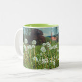 zomerweide met andelions tweekleurige koffiemok (Voorkant links)