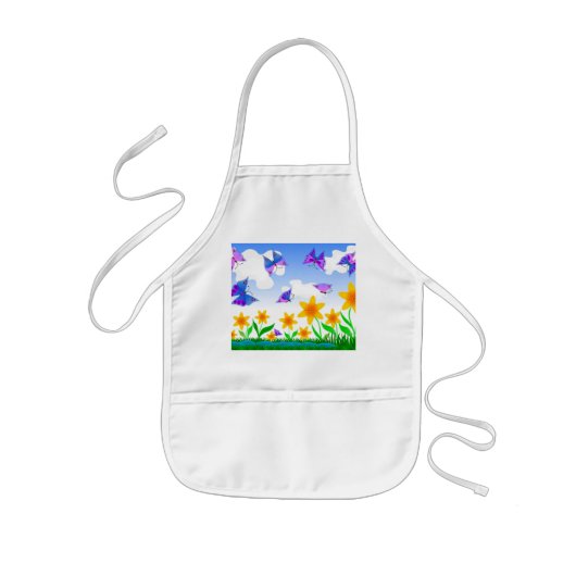 Zomerweide met bloemen en vlinders kinder schort (Voorkant)