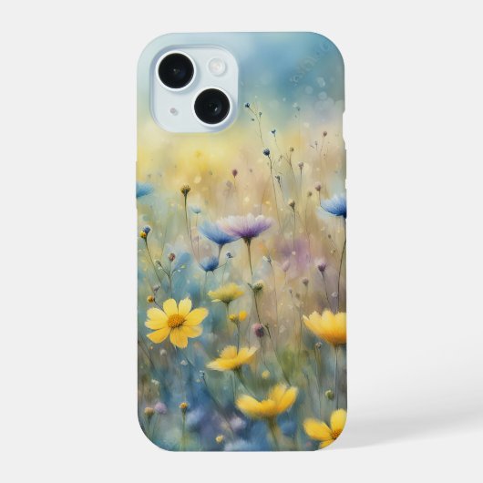 Zomerweide met wilde bloemen iPhone 15 case (Achterkant)