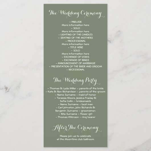 Zomerweide rustieke romantische bruiloft programma programmakaart (Achterkant)