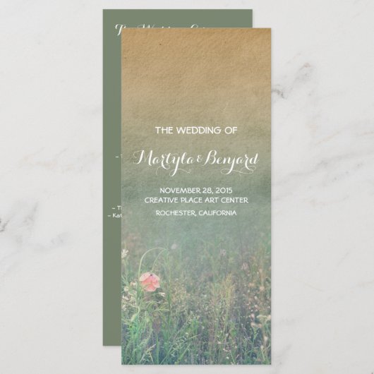 Zomerweide rustieke romantische bruiloft programma programmakaart (Voorkant / Achterkant)