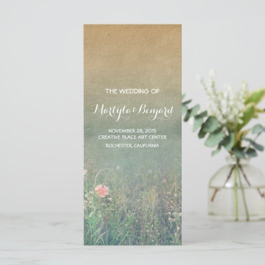 Zomerweide rustieke romantische bruiloft programma programmakaart (Staand voorkant)