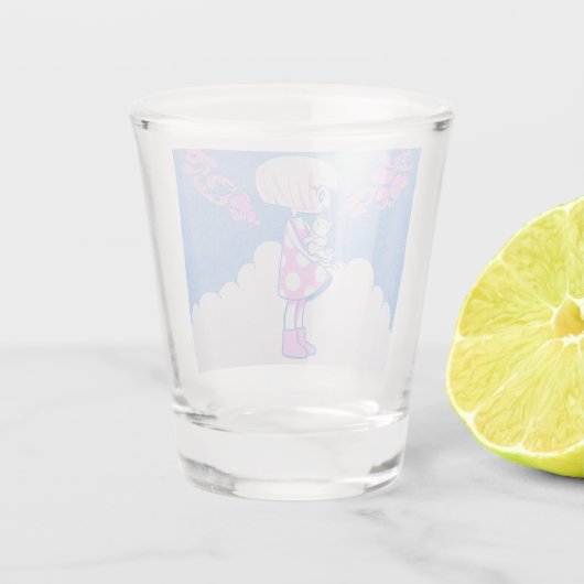 Zomerwolken, meisje en Kat Shot Glas (Achterkant)
