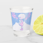 Zomerwolken, meisje en Kat Shot Glas (Voorkant)
