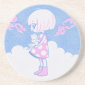 Zomerwolken, meisje en Kat Zandsteen Onderzetter (Voorkant)