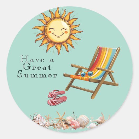 Zomerzon strandstoel zonnebril rode Teenslippers Ronde Sticker (Voorkant)