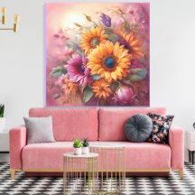Zomerzonnebloemen in roze en geel