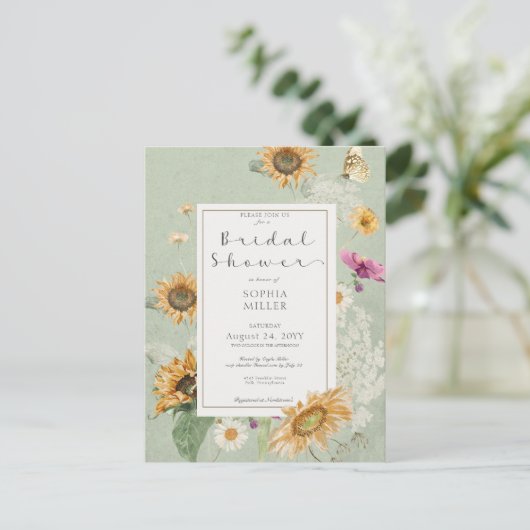  zomerzonnebloemen — Uitnodiging voor een schoeise (Staand voorkant)