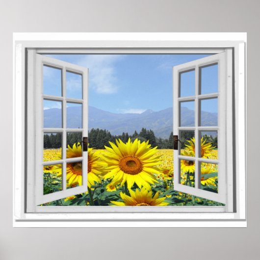 Zomerzonnebloemen Uitzicht Fake Window Poster (Voorkant)