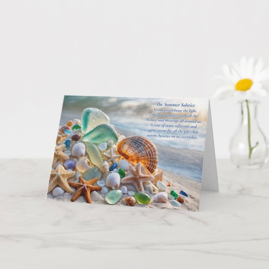 Zomerzonnewende Ocean Beach Seashells Zee Glass Kaart (Kleine Plant)