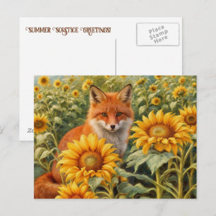 Zomerzonnewende Rode Vos en Zonnebloemen  Briefkaart
