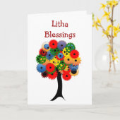 Zomerzonnewende Zegeningen met kleurrijke boom Lit Kaart (Gele Bloem)