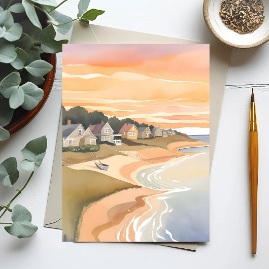 Zomerzonsondergang | Martha's Vineyard Waterverf Briefkaart