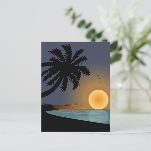 zomerzonsondergang met palmboom briefkaart (Staand voorkant)