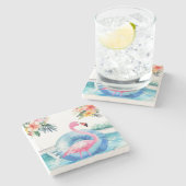 Zomerzwembad Flamingo Stenen Onderzetter (Zijkant)