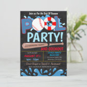 Zomerzwembad-honkbalfeest uitnodiging (Staand voorkant)