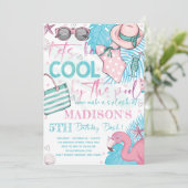 Zomerzwembad Verjaardagsfeest Schattige Roze Turqu Kaart (Staand voorkant)