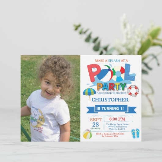 Zomerzwembadfeest Uitnodiging Spetter Spat Jongen (Staand voorkant)