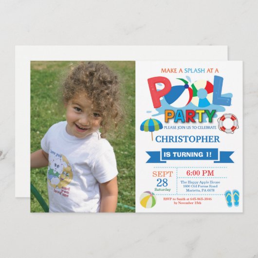 Zomerzwembadfeest Uitnodiging Spetter Spat Jongen (Voorkant / Achterkant)