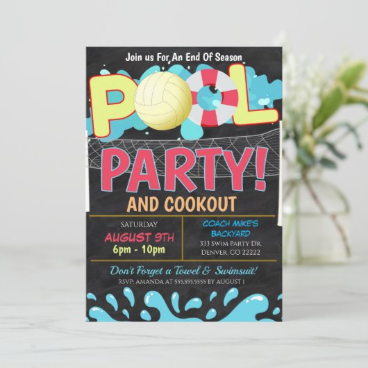 Zomerzwembadvolleybalfeest Uitnodiging (Staand voorkant)
