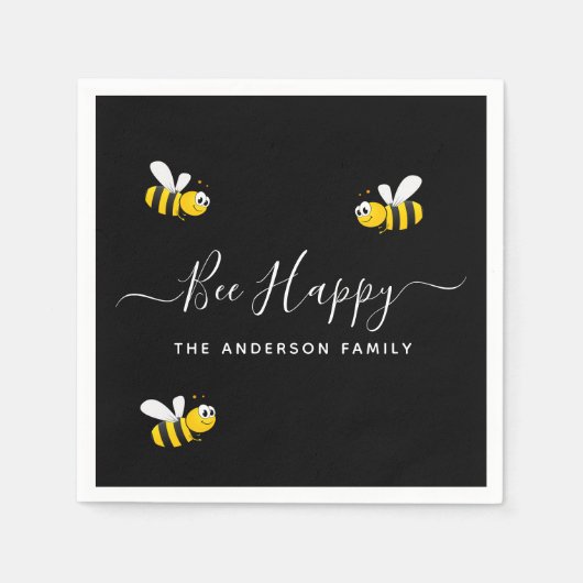 Zomfees zwarte gele bijen blij hommels servet (Voorkant)