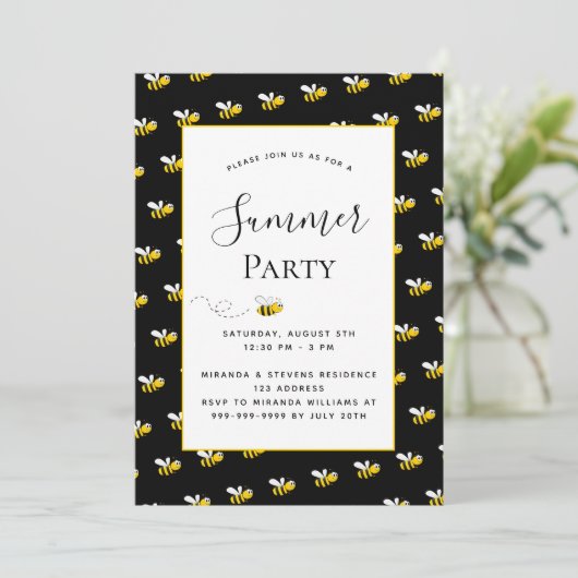 Zomfeesten bijen achtertuin bq zwart goud kaart (Staand voorkant)