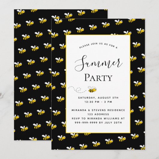 Zomfeesten bijen achtertuin bq zwart goud kaart (Voorkant / Achterkant)