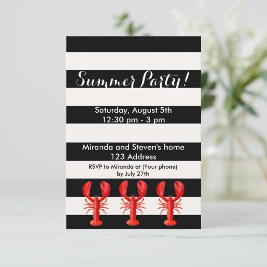 Zomfpartij rode kreeft zwart wit kaart (Staand voorkant)