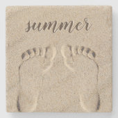 Zomfvoetafdrukken in zand stenen onderzetter (Voorkant)