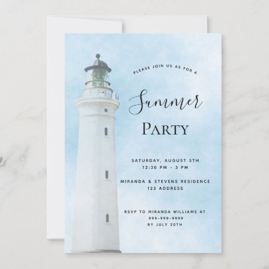 Zomfvuurtoren kuststrand blauw kaart (Voorkant)