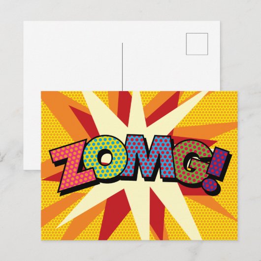 ZOMG Fun Retro Comic Book Pop Art Aankondigingskaart (Voorkant / Achterkant)