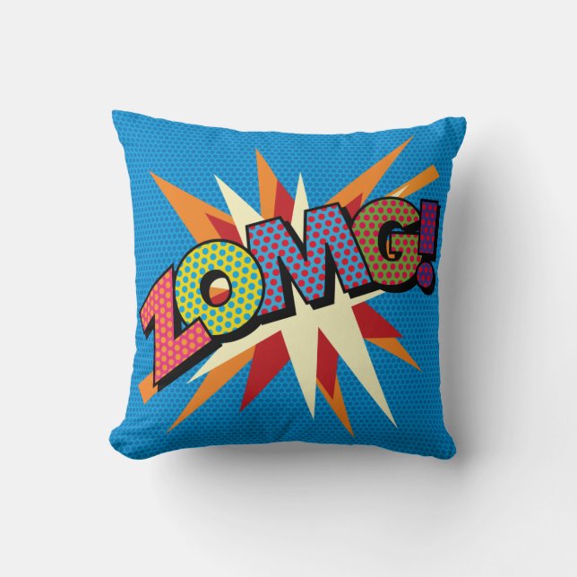 ZOMG Leuk Strips Pop Art Typografie Kussen (Voorkant)