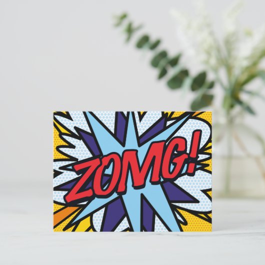 ZOMG Uw Bericht Spraak Bubble Fun Retro Aankondigingskaart (Staand voorkant)