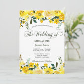 Zomgeel rozenroos floral hand met briefing bruilof kaart (Staand voorkant)