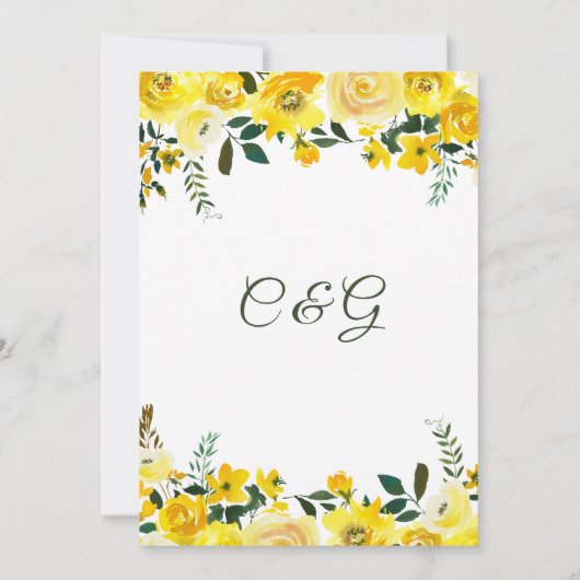 Zomgeel rozenroos floral hand met briefing bruilof kaart (Achterkant)