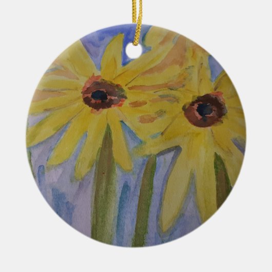 Zomgeel Zonnebloem Keramisch Ornament (Voorkant)