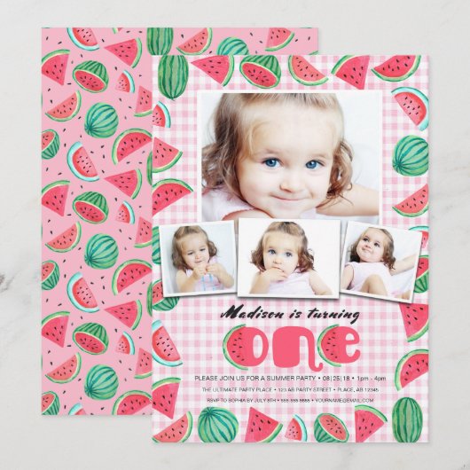 Zomroze en groene eerste verjaardag Watermeloen Kaart (Voorkant / Achterkant)