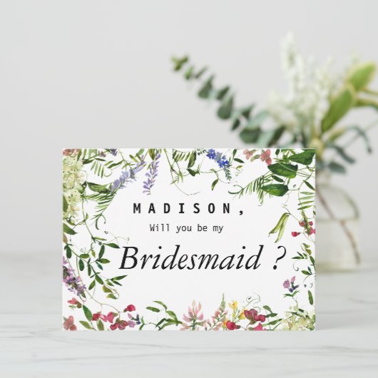 Zomroze lavendermint florale bridesmaïde kaart (Staand voorkant)