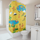 Zomstrand mensen naadloos patroon. Tropische bac Douchegordijn (In situ)