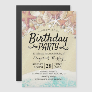 Zomstrand van Birthday bij Staarschelpen Magnetische Uitnodiging