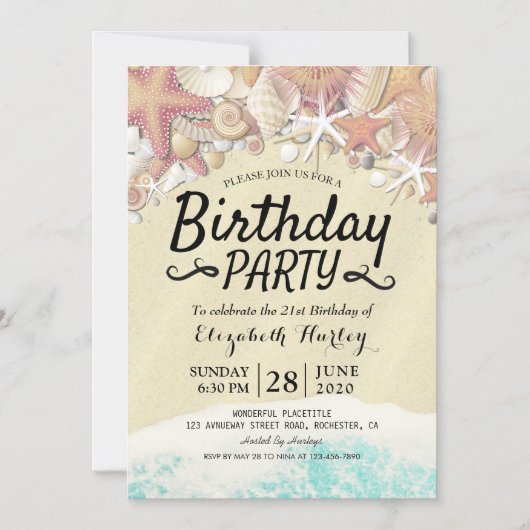 Zomstrand van Birthday bij Staarschelpen Magnetische Uitnodiging (Voorkant)