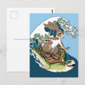 Zomsurfen - Illustratie van schildpadden en konijn Briefkaart (Voorkant / Achterkant)